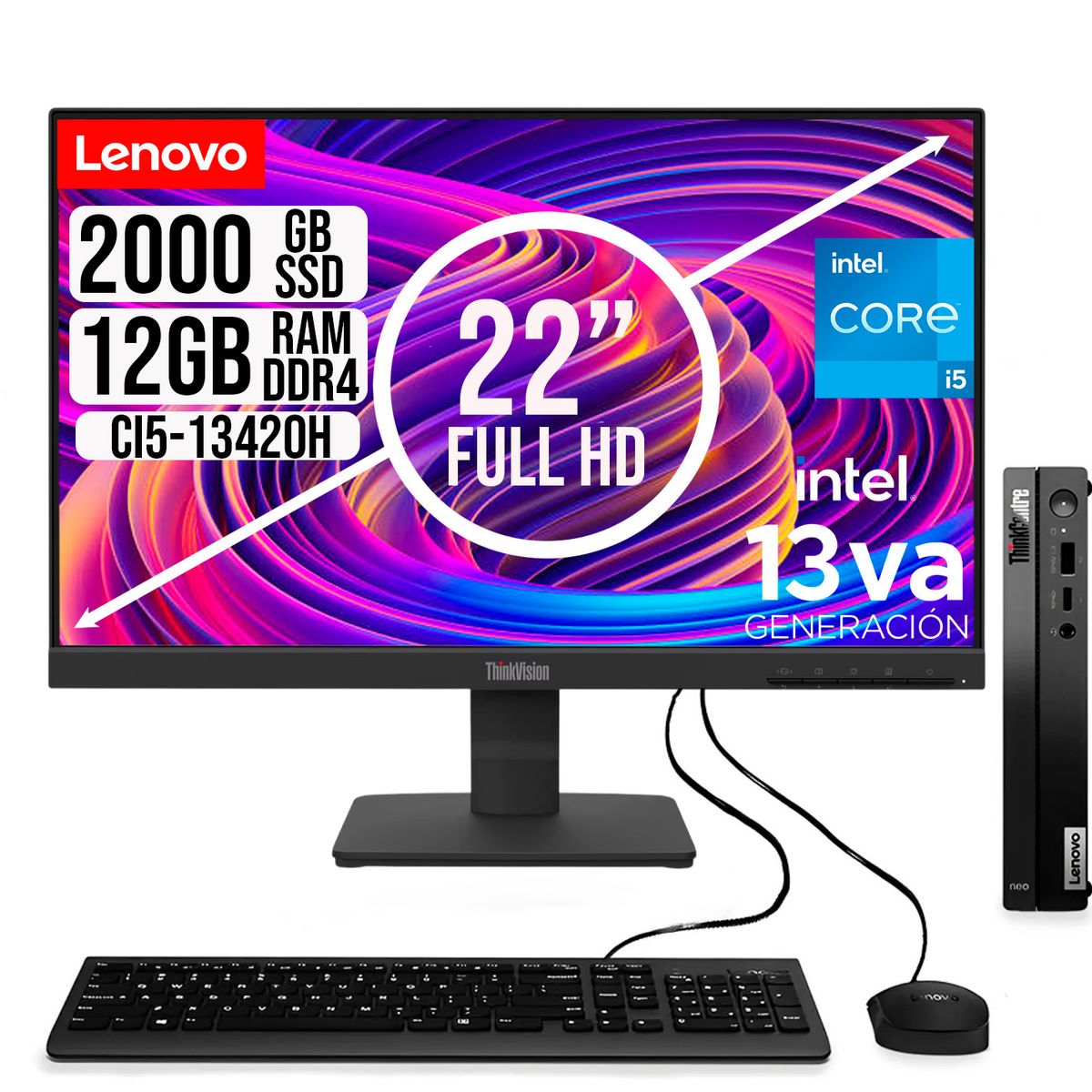 LENOVO - COMPUTADOR LENOVO TINY INTEL CORE I5-13420H SSD 2TB RAM 12GB 21.5 FHD S22-4e