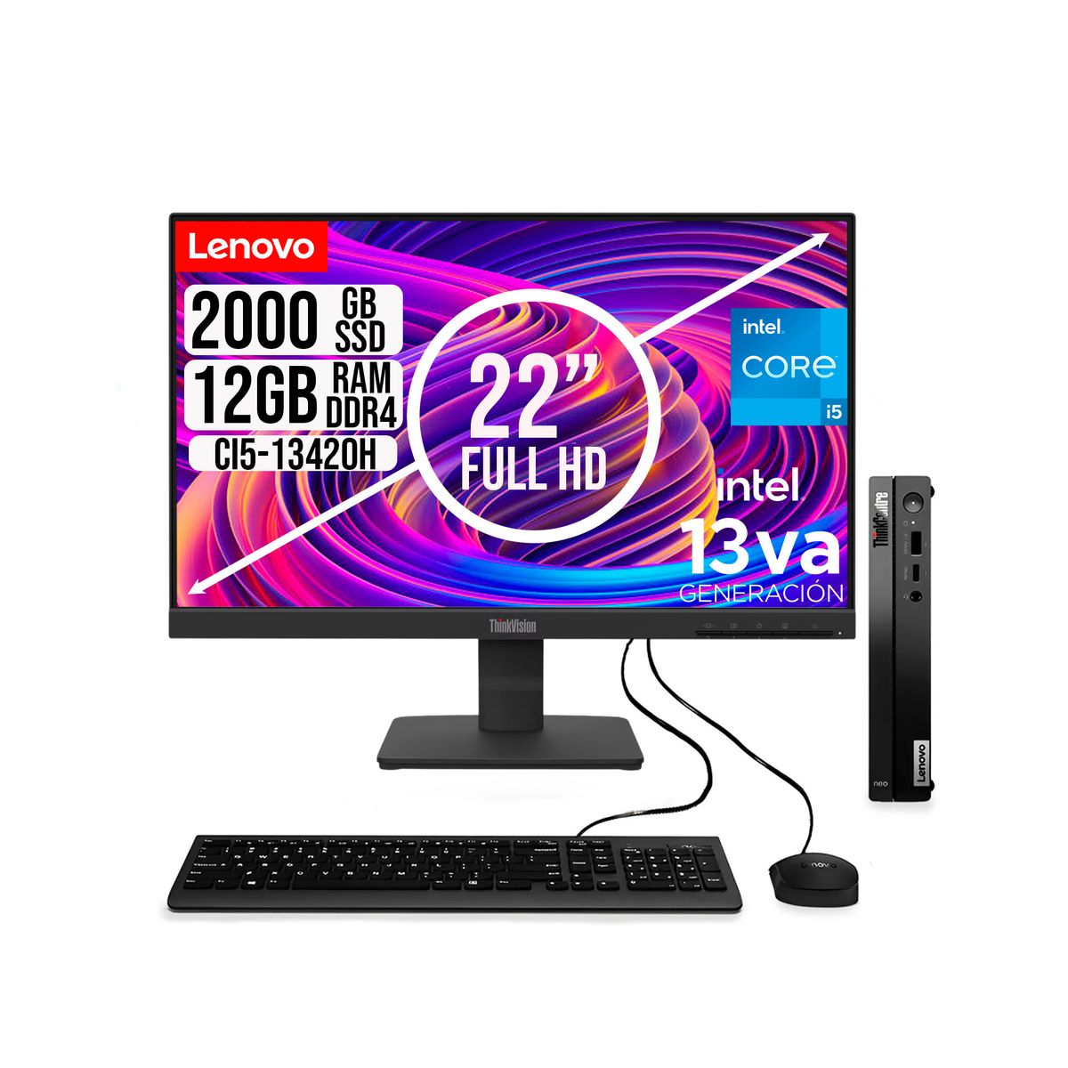 LENOVO - COMPUTADOR LENOVO TINY INTEL CORE I5-13420H SSD 2TB RAM 12GB 21.5 FHD S22-4e