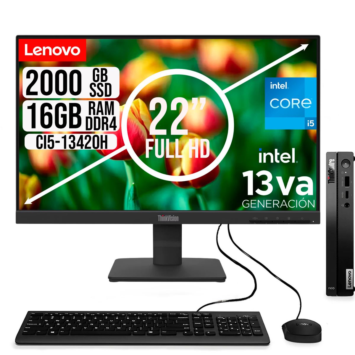 LENOVO - COMPUTADOR LENOVO TINY INTEL CORE I5-13420H SSD 2TB RAM 16GB 21.5 FHD S22-4e