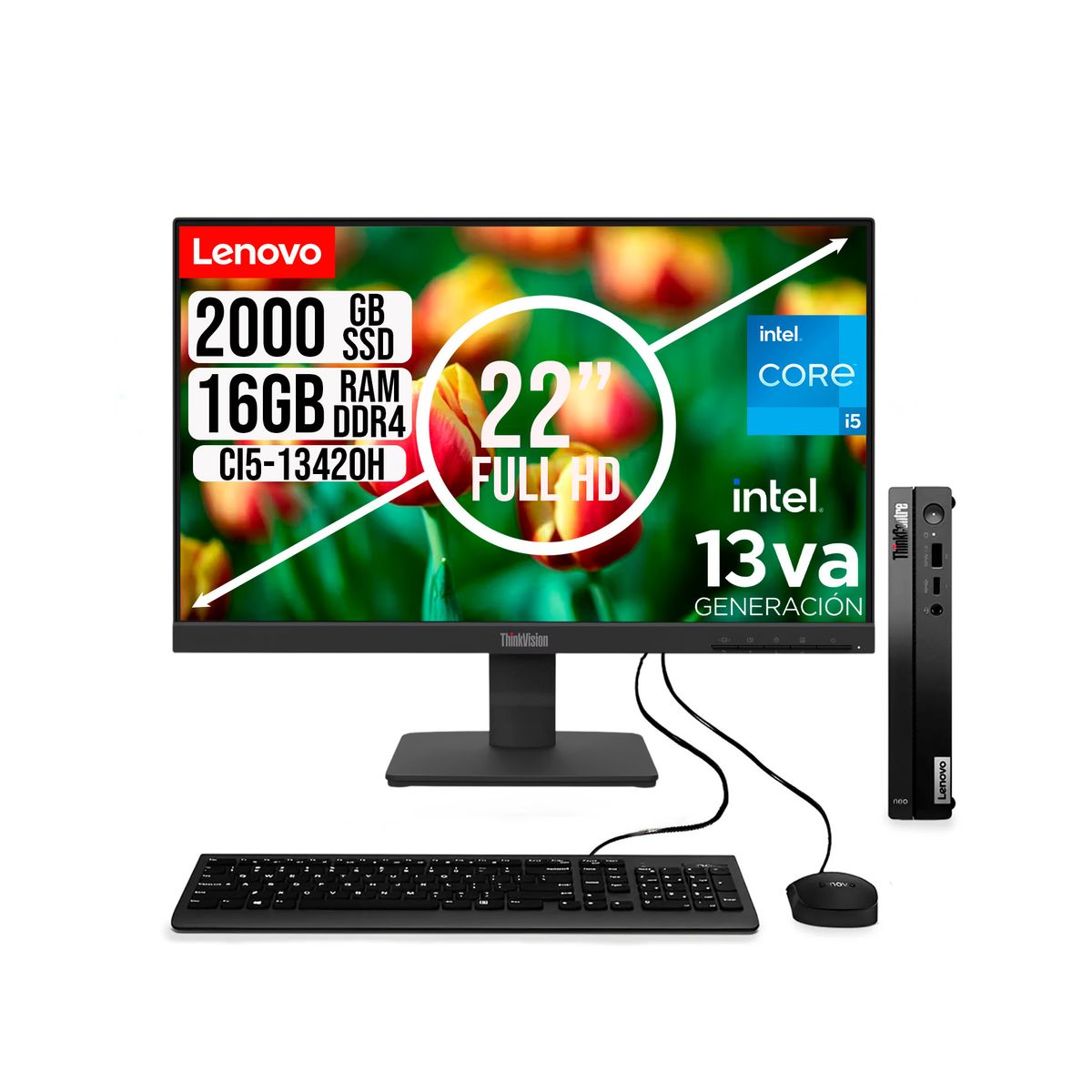 LENOVO - COMPUTADOR LENOVO TINY INTEL CORE I5-13420H SSD 2TB RAM 16GB 21.5 FHD S22-4e