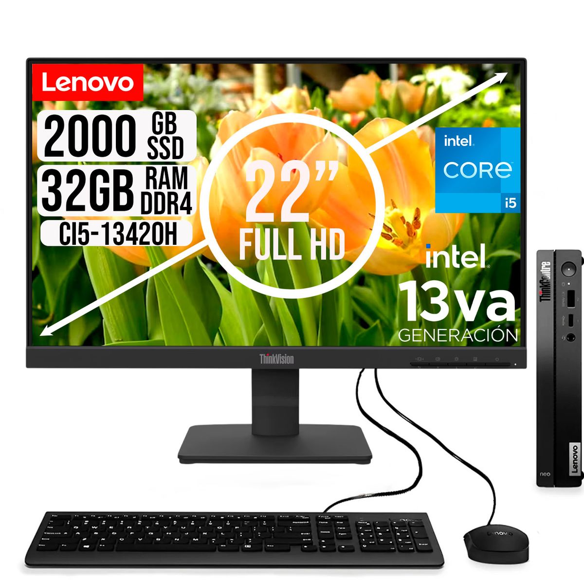 LENOVO - COMPUTADOR LENOVO TINY INTEL CORE I5-13420H SSD 2TB RAM 32GB 21.5 FHD S22-4e