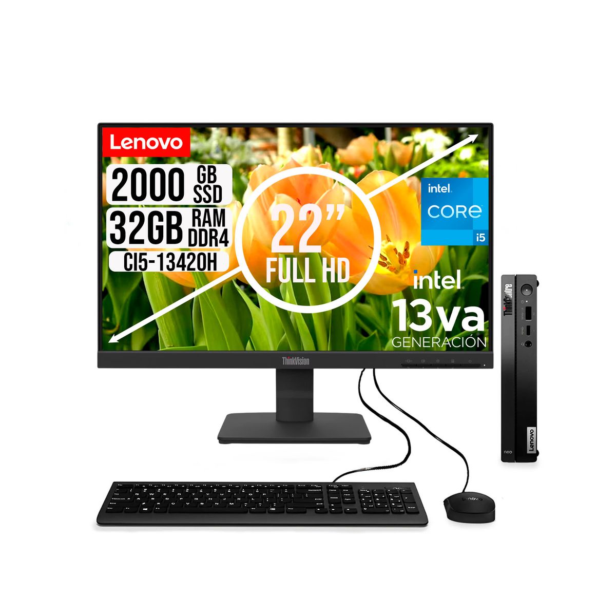 LENOVO - COMPUTADOR LENOVO TINY INTEL CORE I5-13420H SSD 2TB RAM 32GB 21.5 FHD S22-4e