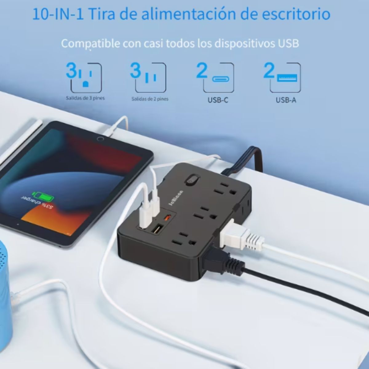 GENERICO - Multitoma, Regleta Protectora Contra Sobretensiones, Con 4 Puertos USB (2 USB C) de Carga Rápida