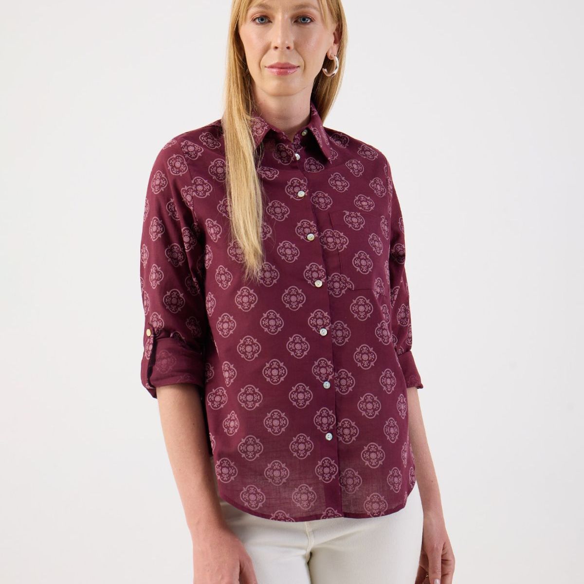 PATPRIMO - Camisa Estampado Paisley Azul Y Blanco  Para Mujer Vino Patprimo