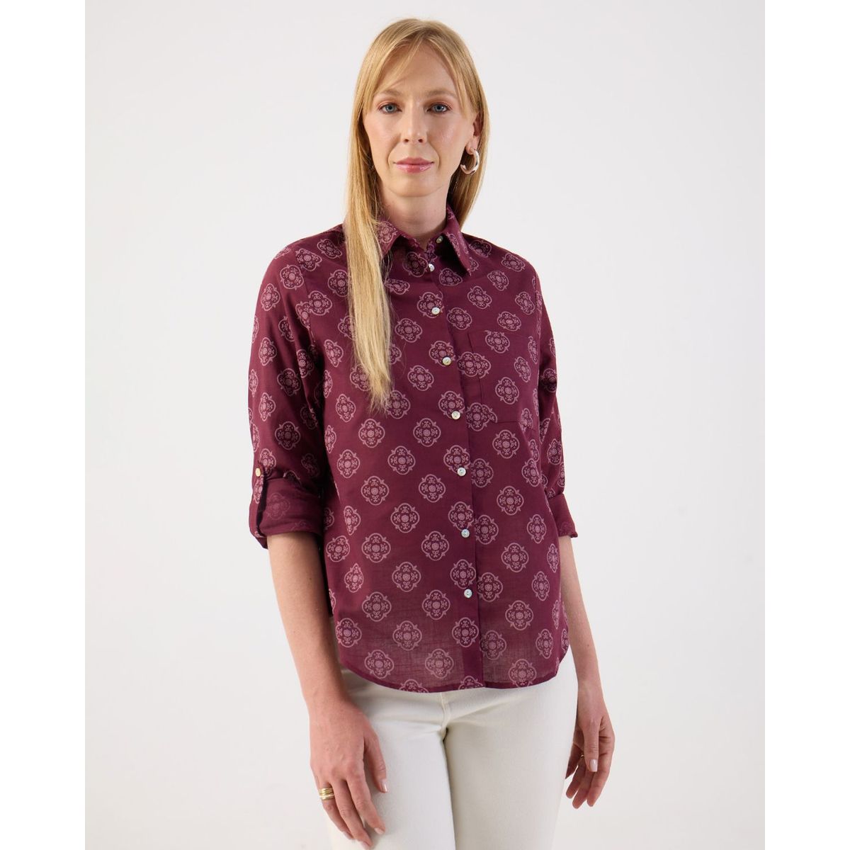 PATPRIMO - Camisa Estampado Paisley Azul Y Blanco  Para Mujer Vino Patprimo