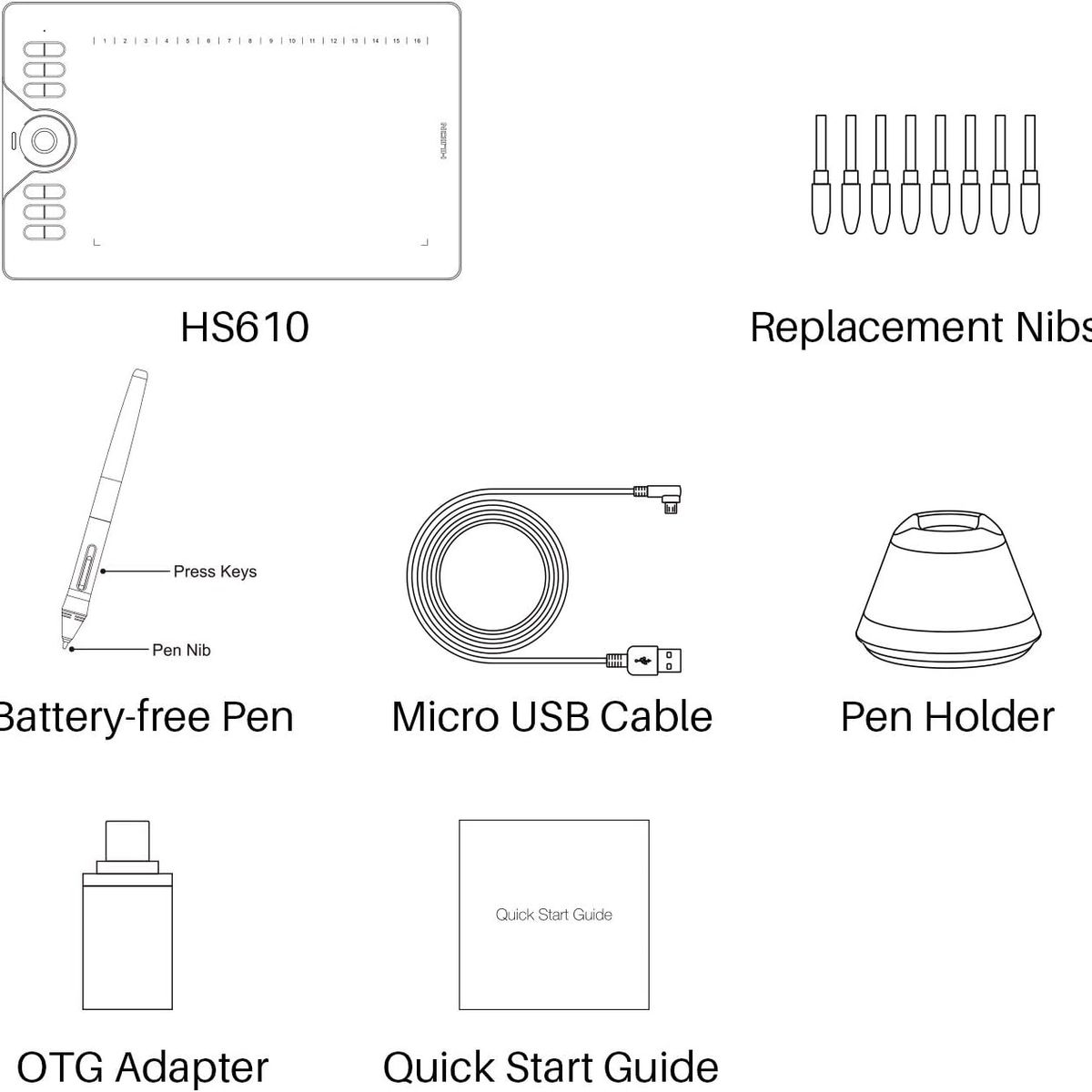 HUION - HUION Tableta gráfica HS610 para dibujo digital 10 x 6.25 pulgadas con lápiz 8192 niveles