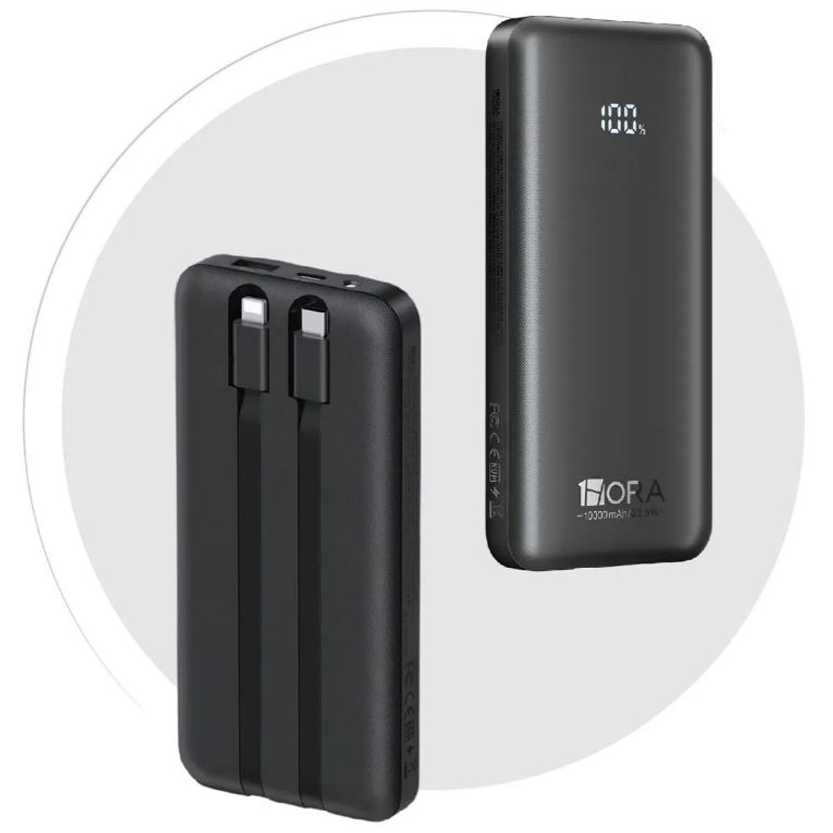 INNOVA - Power Bank 10000mah Carga Rápida Pd Con Cables Integrados Tipo C