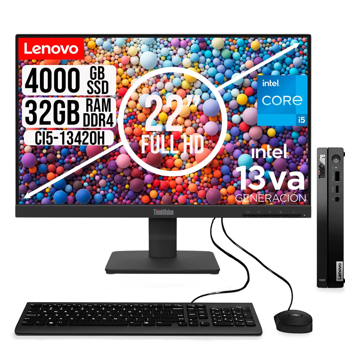 LENOVO - COMPUTADOR LENOVO TINY INTEL CORE I5-13420H SSD 4TB RAM 32GB 21.5 FHD S22-4e