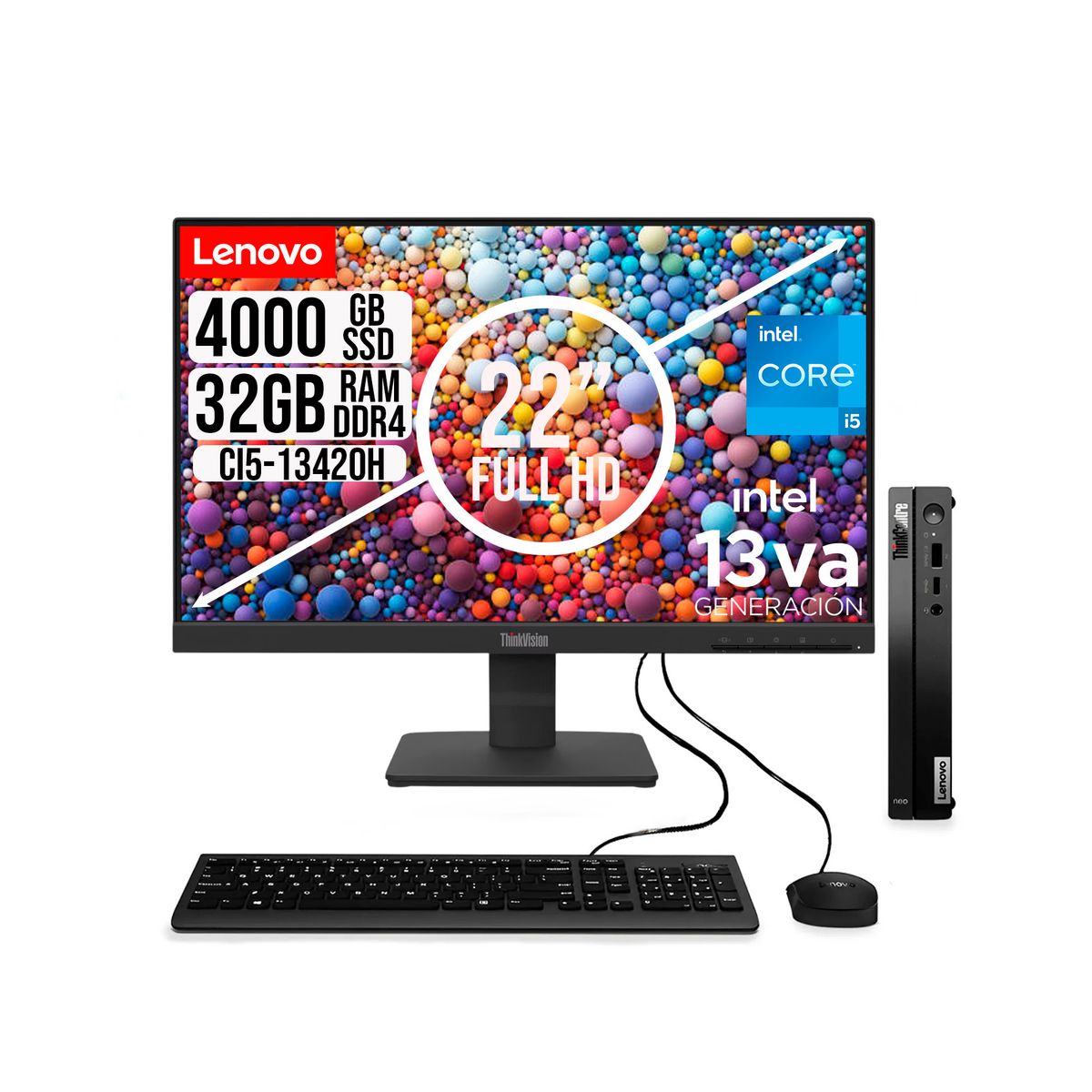 LENOVO - COMPUTADOR LENOVO TINY INTEL CORE I5-13420H SSD 4TB RAM 32GB 21.5 FHD S22-4e