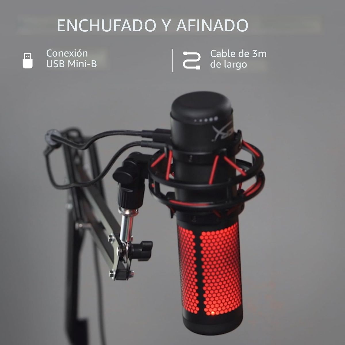 HYPERX - HyperX Micrófono Condensador USB Gaming Streaming Podcast 4 Patrones Polares Anti-Vibración