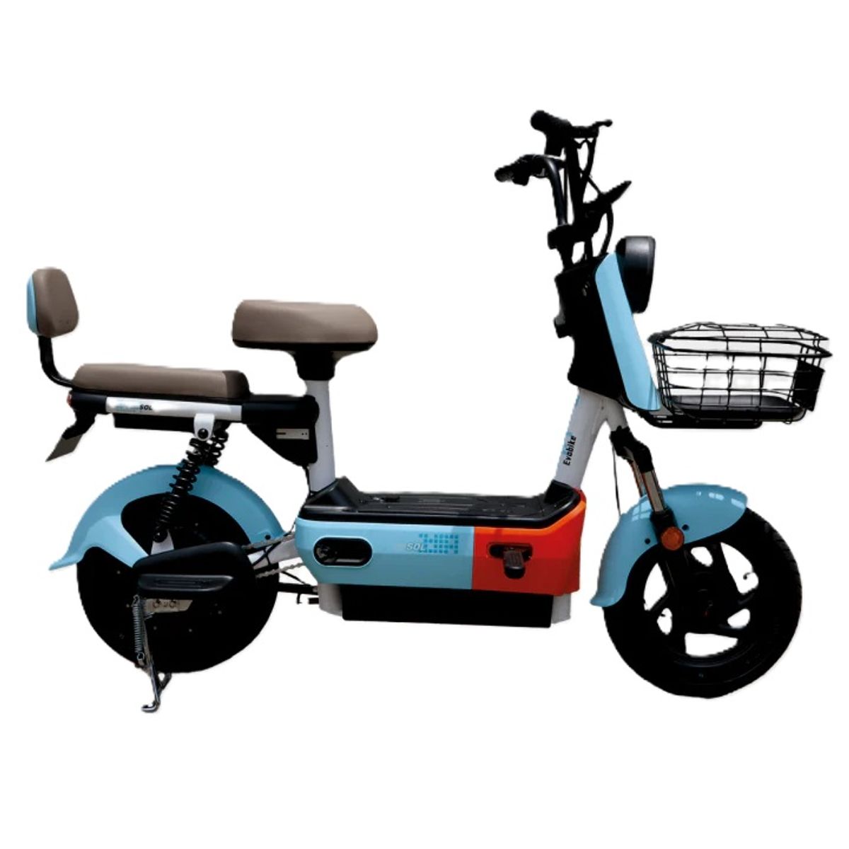 EVOBIKE - Bicicleta Eléctrica EVOBIKE SOL PRO 35kmh NARANJA AZUL 350W Batería Extraíble