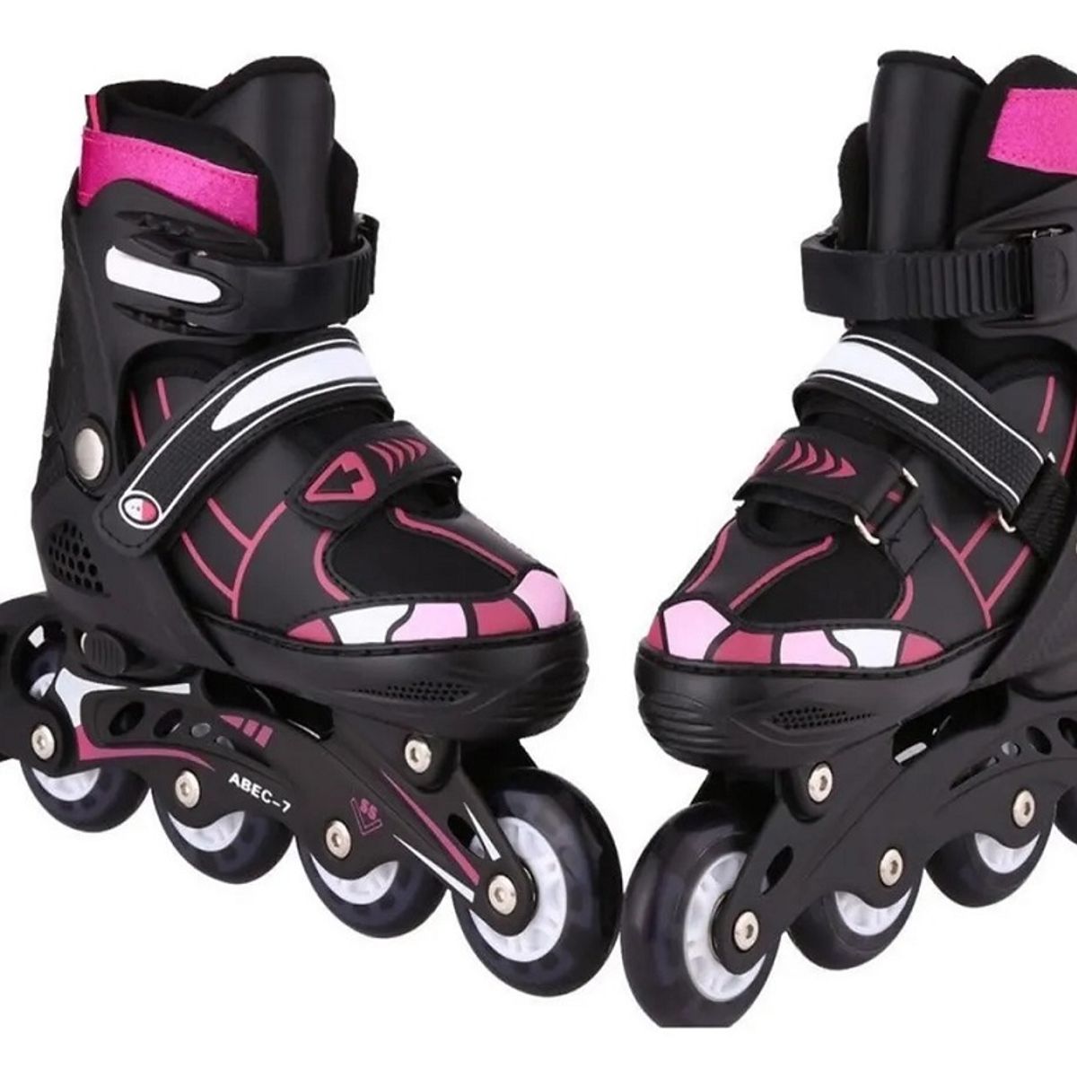 GENERICO - Patines + Kit Protección Niña Niño Deporte Infantil Luces  Negros/Fucsia Talla M