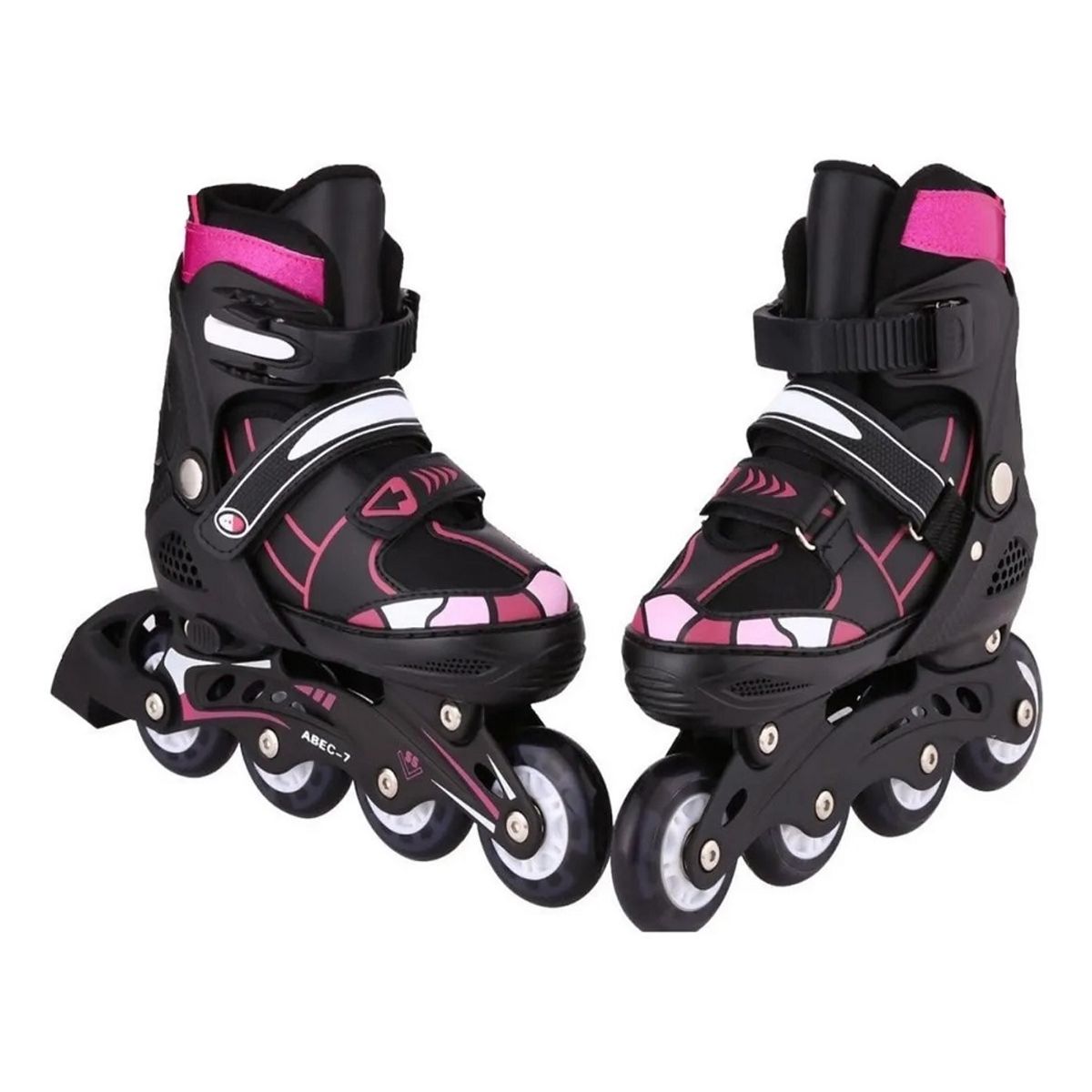 GENERICO - Patines + Kit Protección Niña Niño Deporte Infantil Luces  Negros/Fucsia Talla M