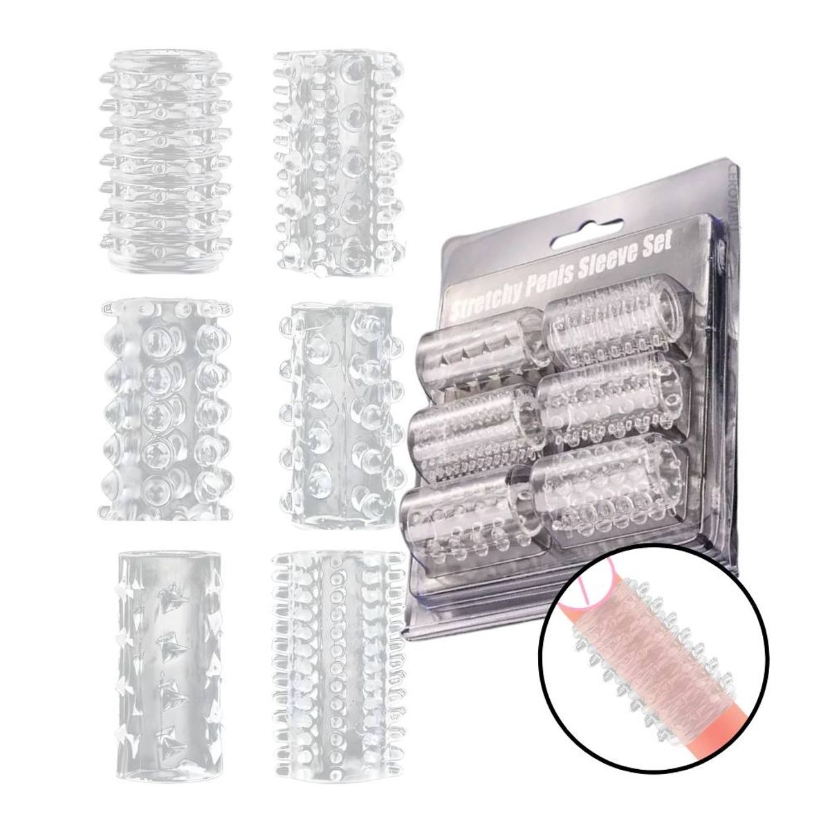 GENERICO - X6 Funda Para Pene Texturizada Anillo Retardante En Silicona