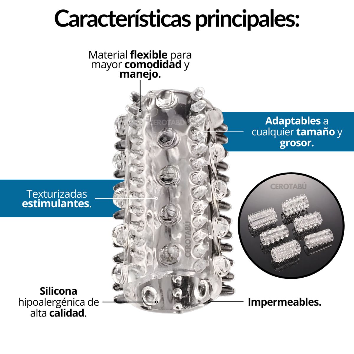 GENERICO - X6 Funda Para Pene Texturizada Anillo Retardante En Silicona