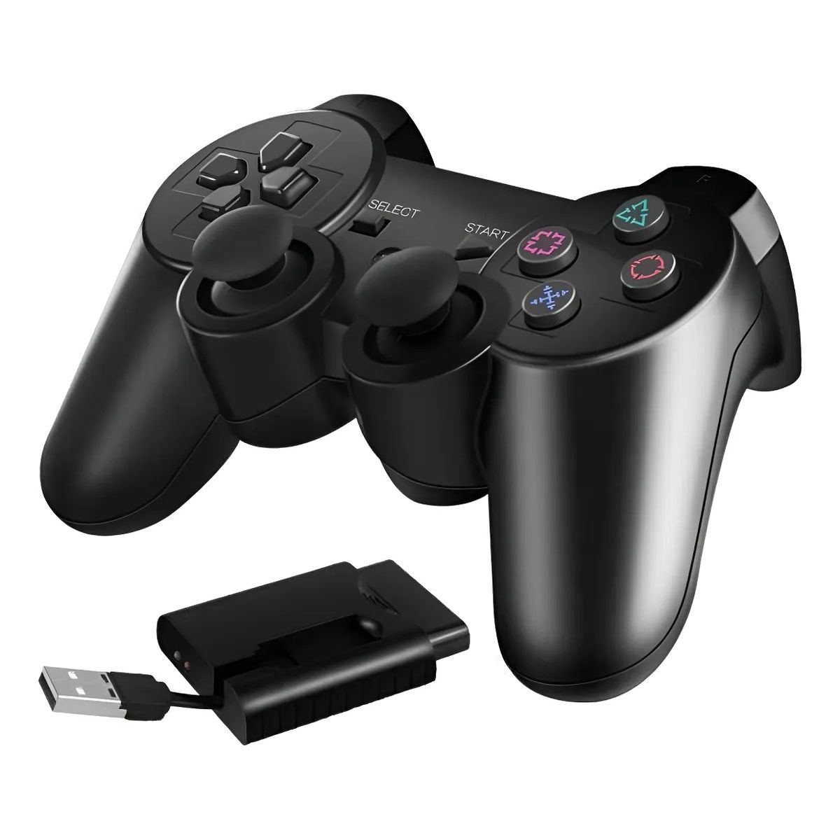 GENERICO - Control Inalambrico Compatible Para Ps2 Doble Vibración Negro