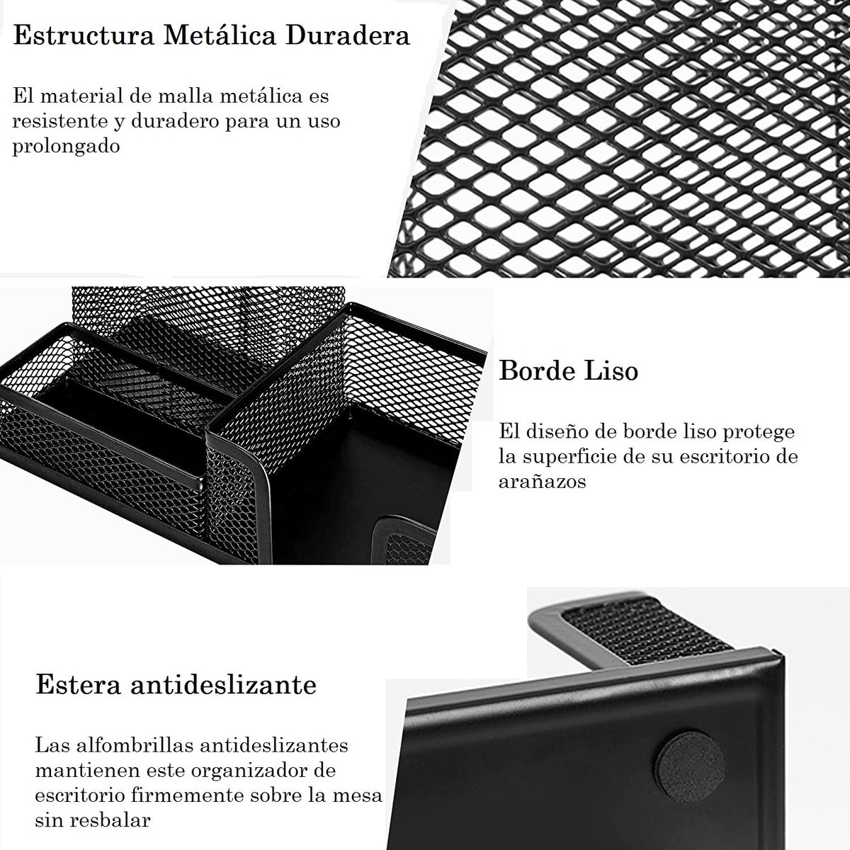 GENERICO - Organizador Portalápices 3 Compartimientos Metálico Malla