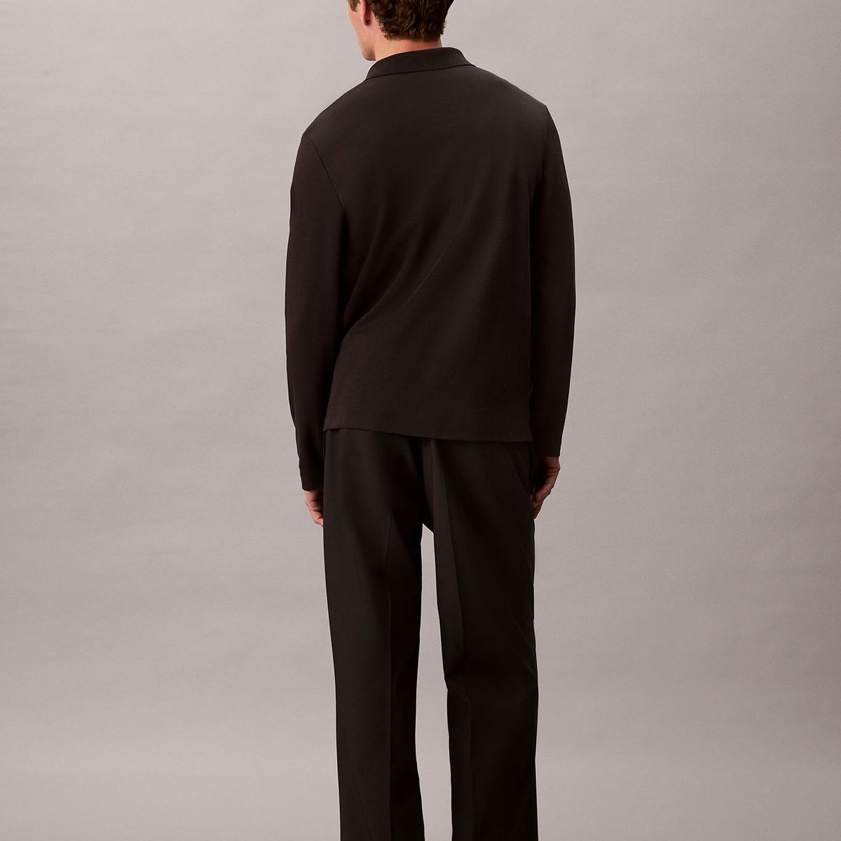 CALVIN KLEIN - Polo negro manga larga de algodón premium con tejido interlock Calvin Klein