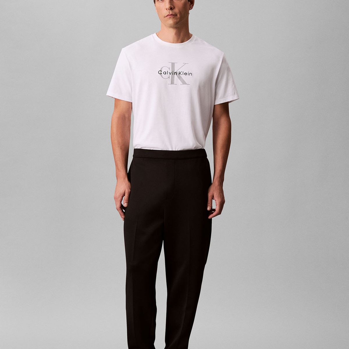 CALVIN KLEIN - Pantalón negro de tejido grueso de punto liso con cintura elástica Calvin Klein