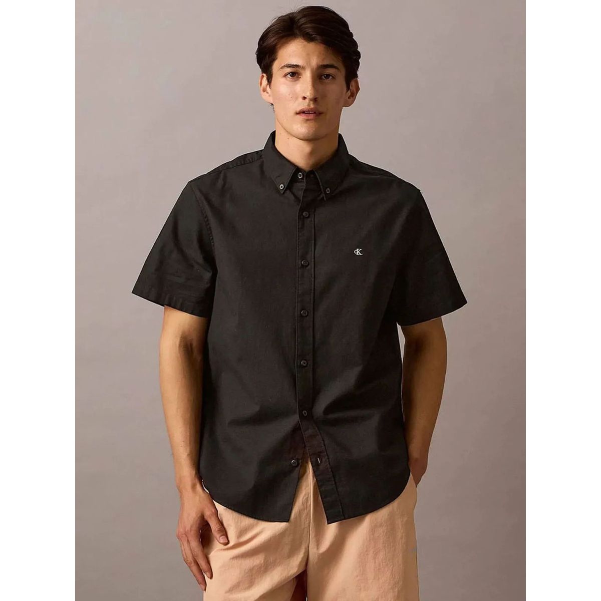 CALVIN KLEIN - Camisa negra oxford clásica de manga corta Calvin Klein