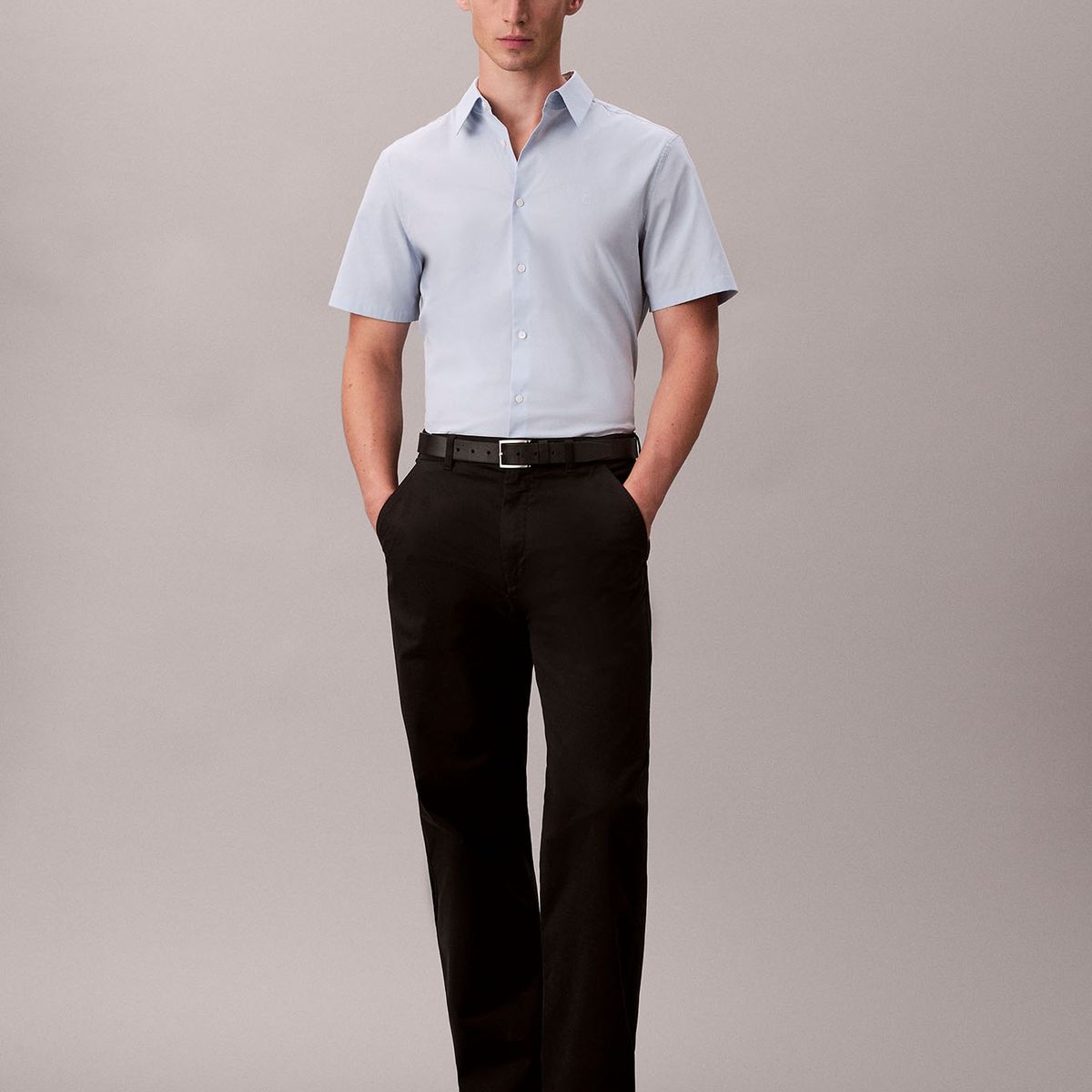 CALVIN KLEIN - Camisa azul slim de algodón elástico Calvin Klein