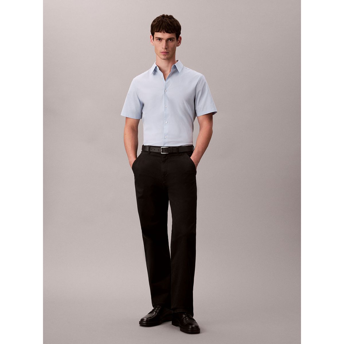 CALVIN KLEIN - Camisa azul slim de algodón elástico Calvin Klein