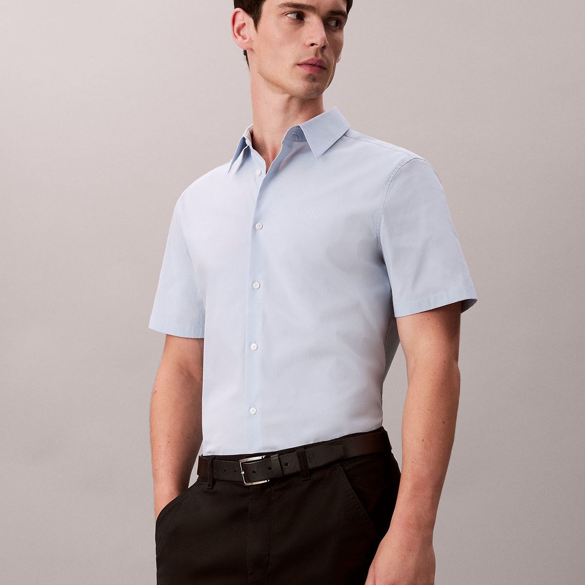 CALVIN KLEIN - Camisa azul slim de algodón elástico Calvin Klein