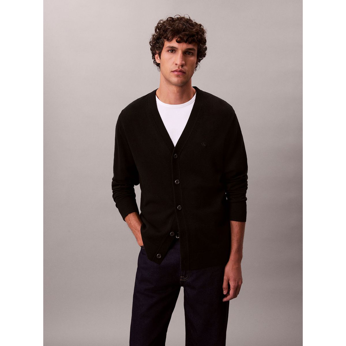 CALVIN KLEIN - Cárdigan negro ligero de manga larga en lana merino Calvin Klein