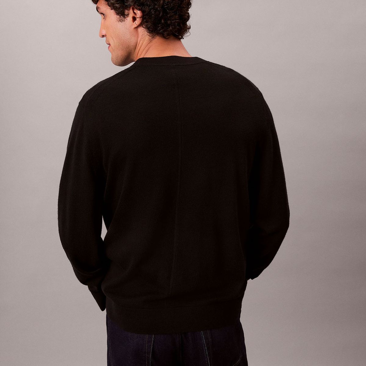 CALVIN KLEIN - Cárdigan negro ligero de manga larga en lana merino Calvin Klein