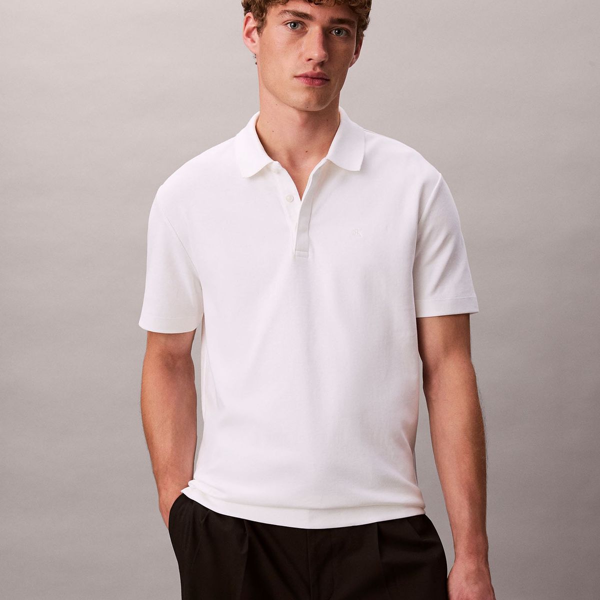 CALVIN KLEIN - Polo blanco de algodón interlock Calvin Klein