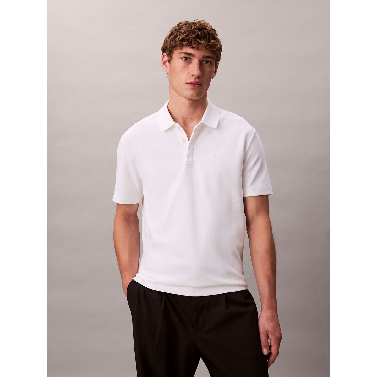 CALVIN KLEIN - Polo blanco de algodón interlock Calvin Klein