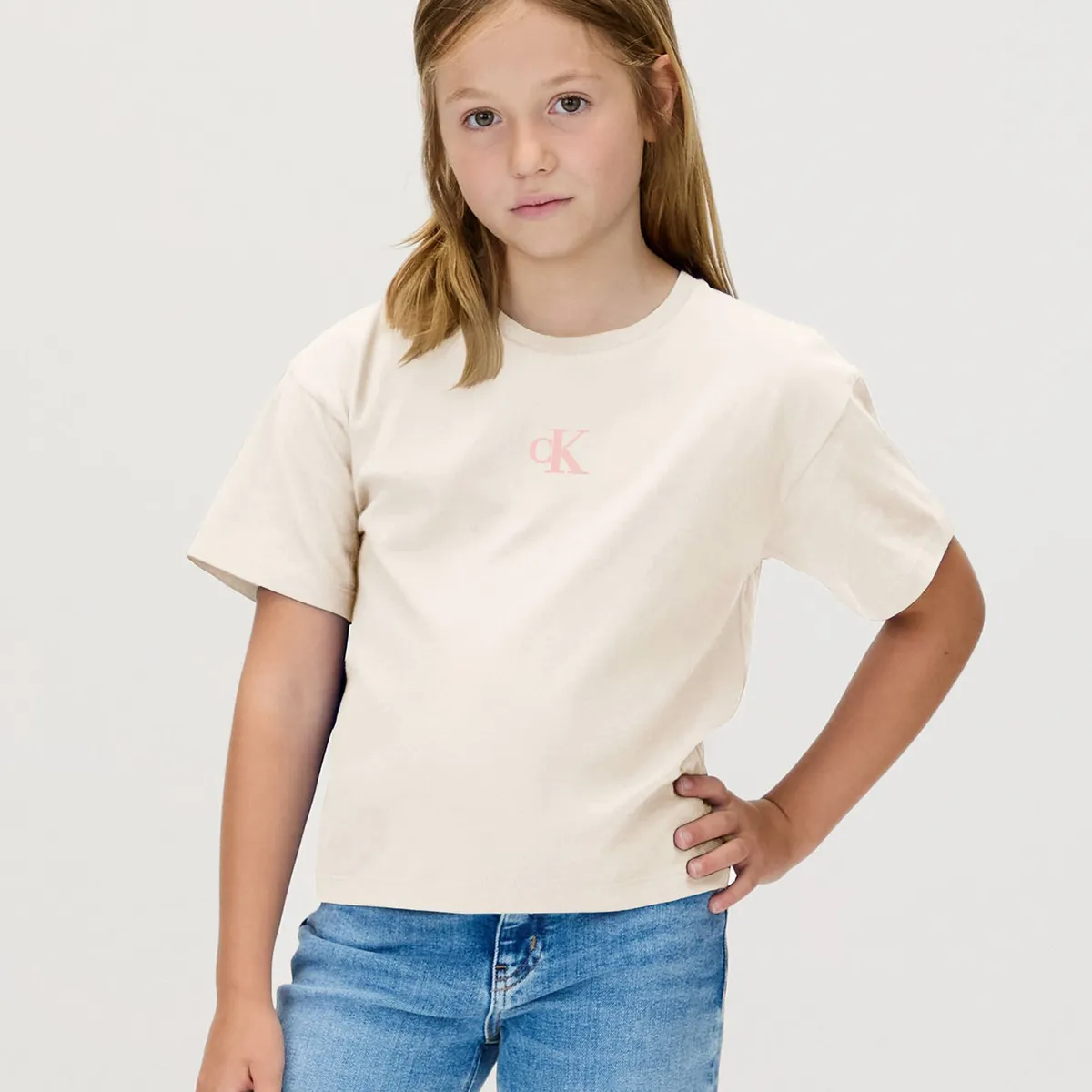 CALVIN KLEIN - Camiseta blanca de corte boxy con logo de monograma estampado Calvin Klein