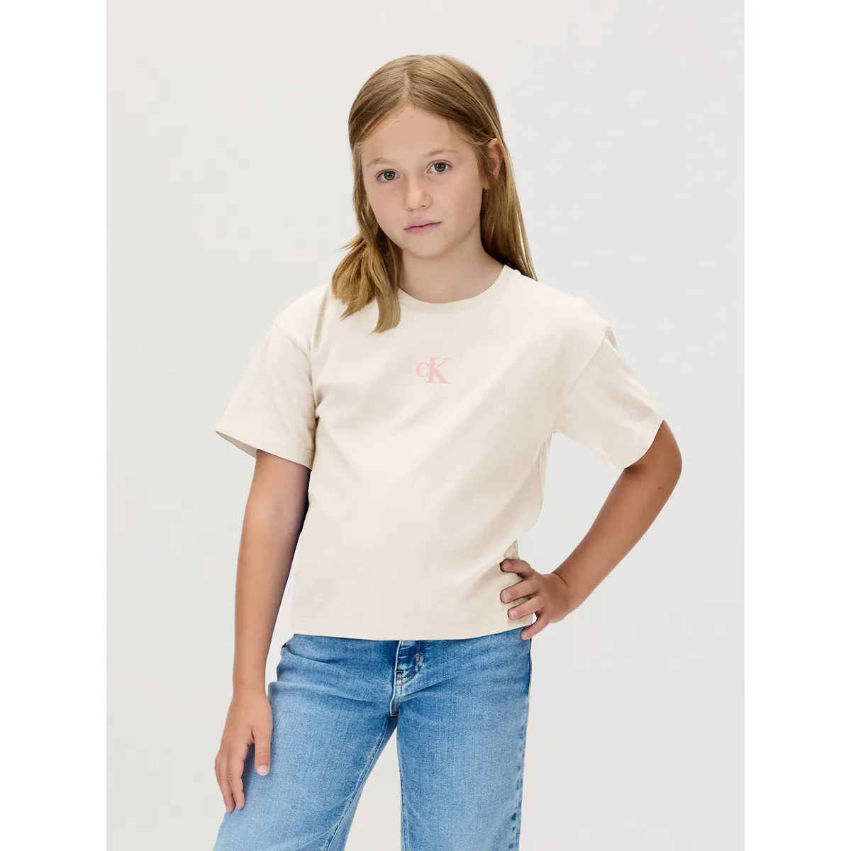 CALVIN KLEIN - Camiseta blanca de corte boxy con logo de monograma estampado Calvin Klein