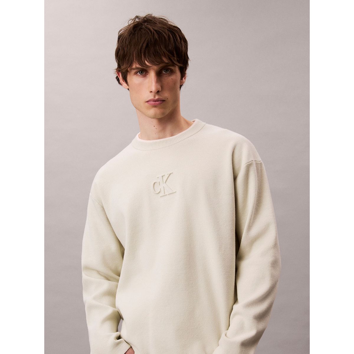 CALVIN KLEIN - Saco beige de cuello redondo y logo en relieve Calvin Klein