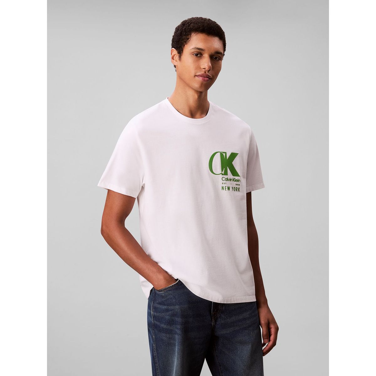 CALVIN KLEIN - Camiseta blanca con estampado de logo con efecto entrelazado Calvin Klein