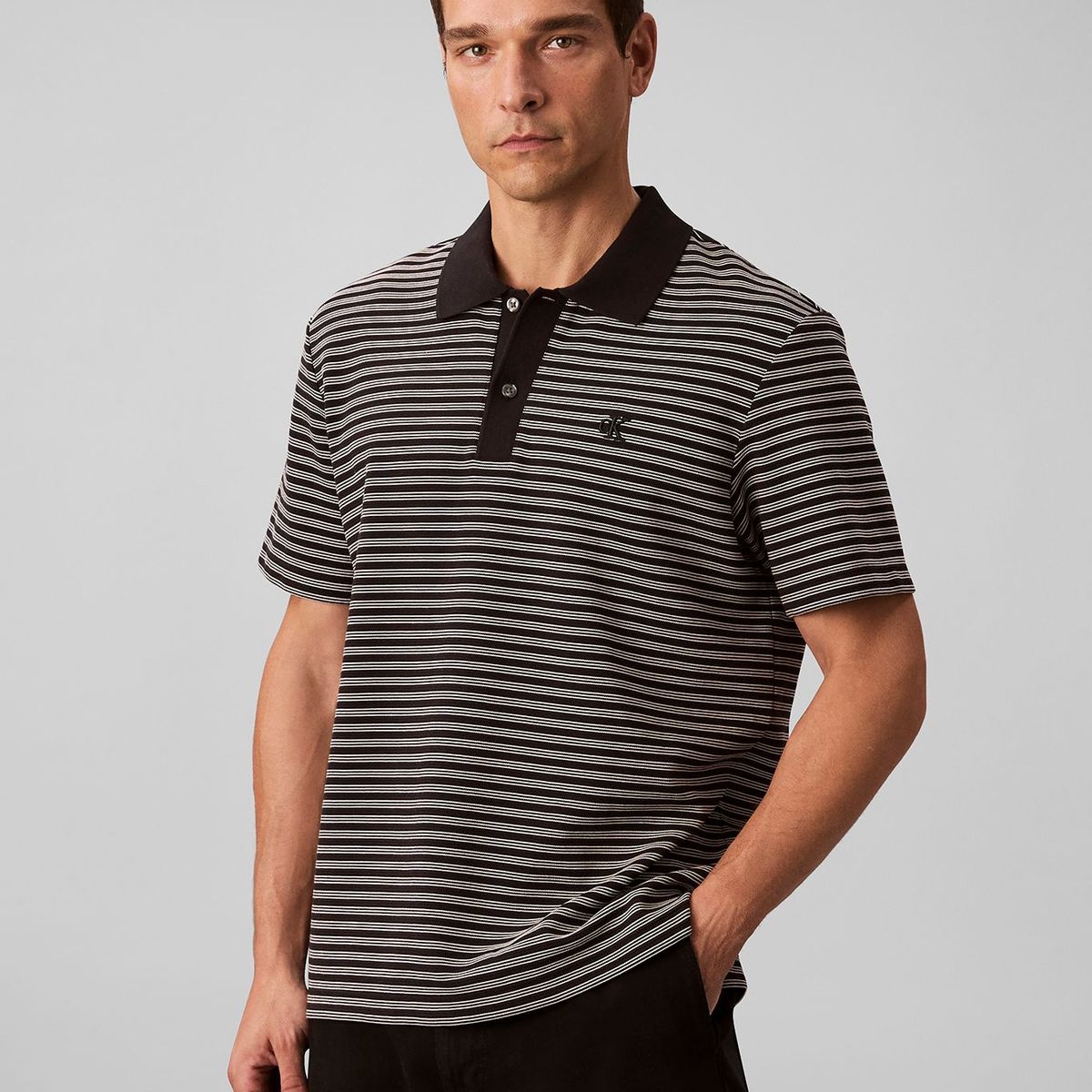 CALVIN KLEIN - Polo negro ottoman a rayas Calvin Klein