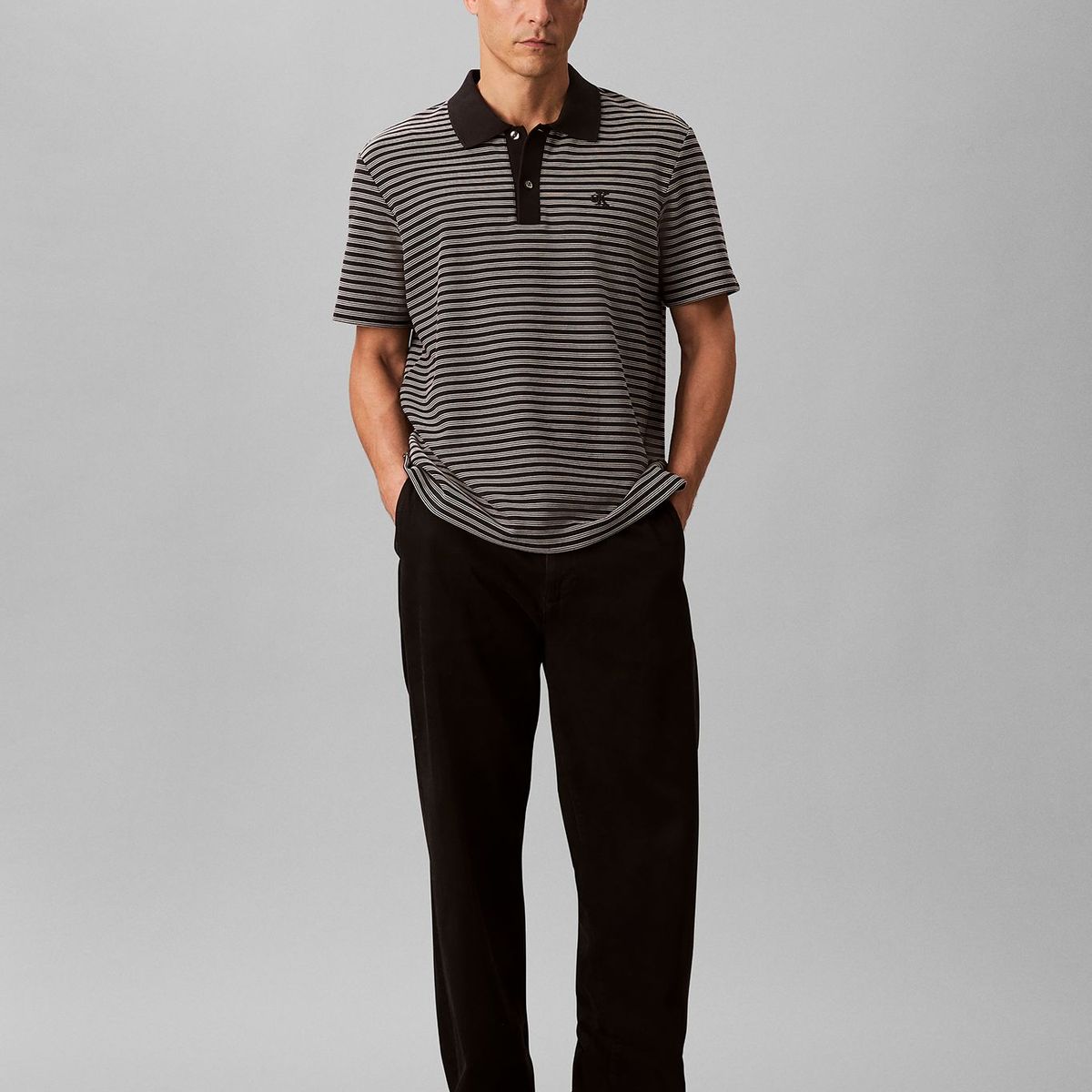 CALVIN KLEIN - Polo negro ottoman a rayas Calvin Klein