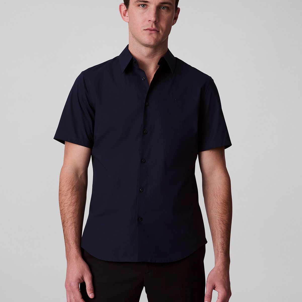 CALVIN KLEIN - Camisa azul slim de algodón elástico Calvin Klein
