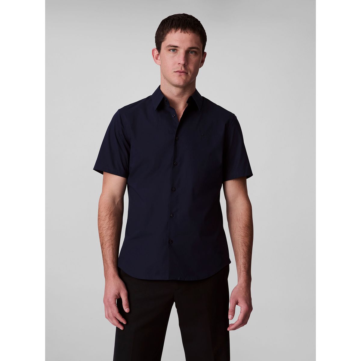 CALVIN KLEIN - Camisa azul slim de algodón elástico Calvin Klein