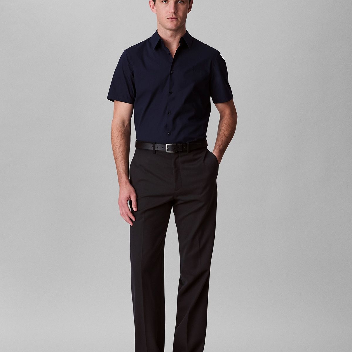 CALVIN KLEIN - Camisa azul slim de algodón elástico Calvin Klein