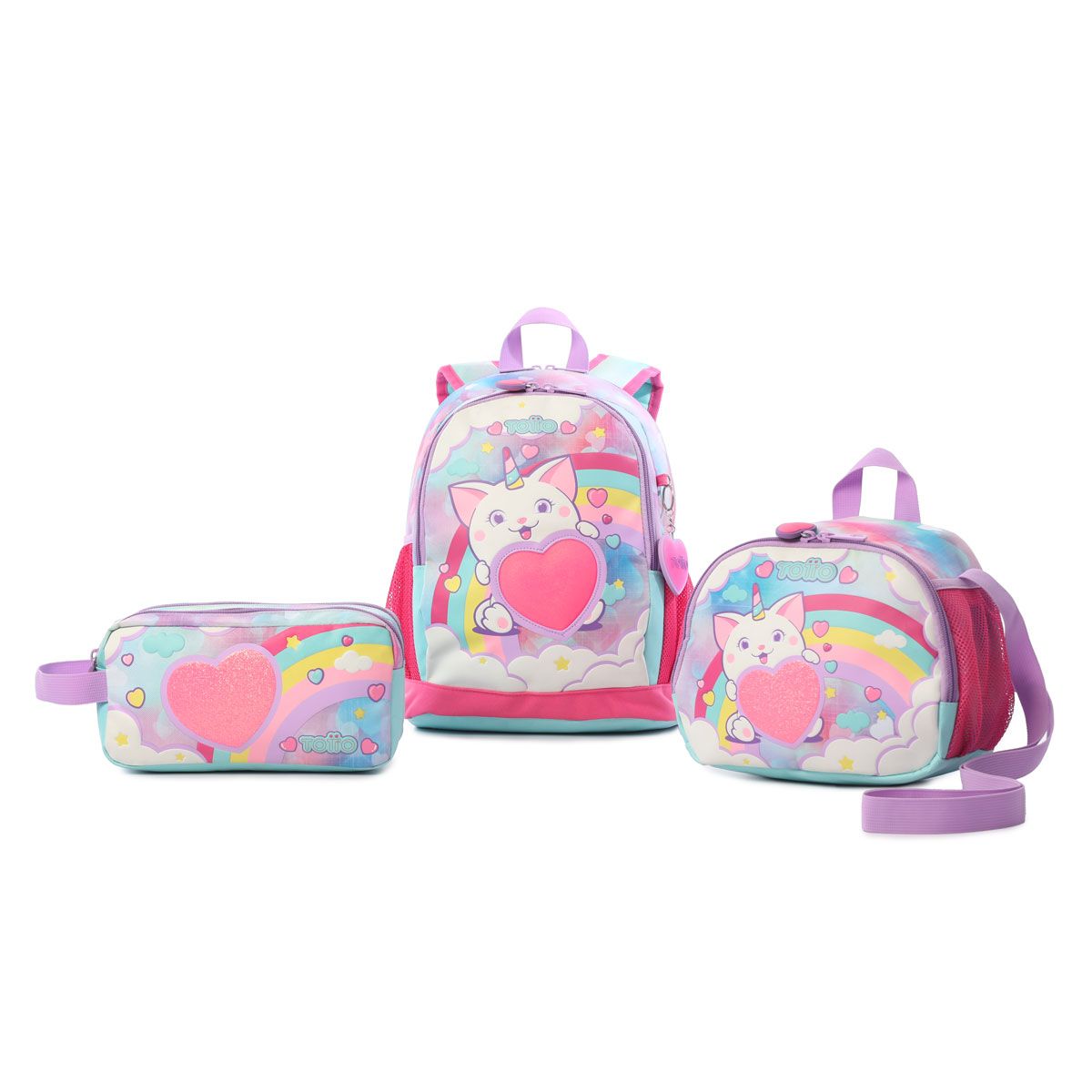 TOTTO - Combo Escolar Morral Sweety Heart + Lonchera y Cartuchera