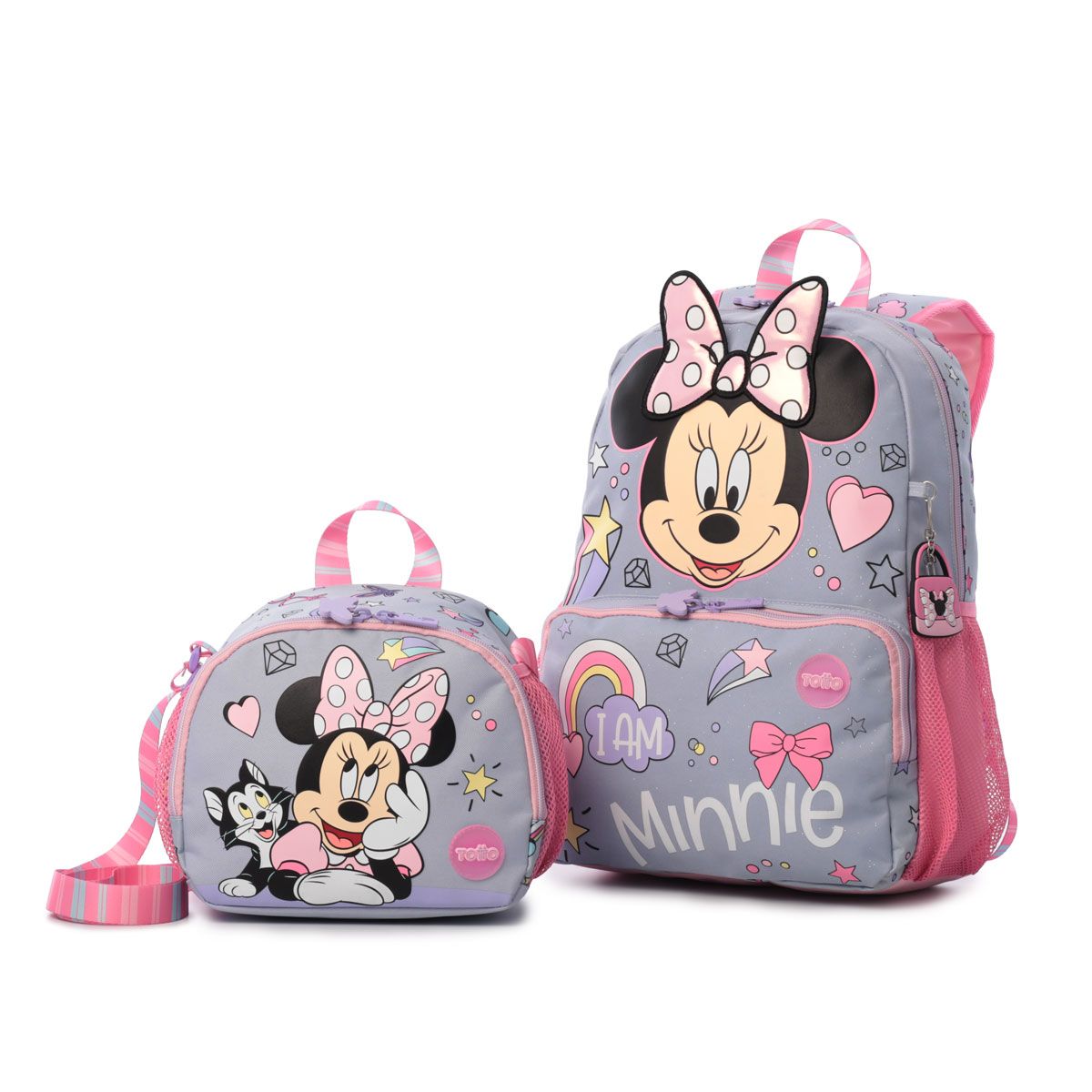 TOTTO - Combo Escolar Minnie Morral gris y Lonchera Aesthetic