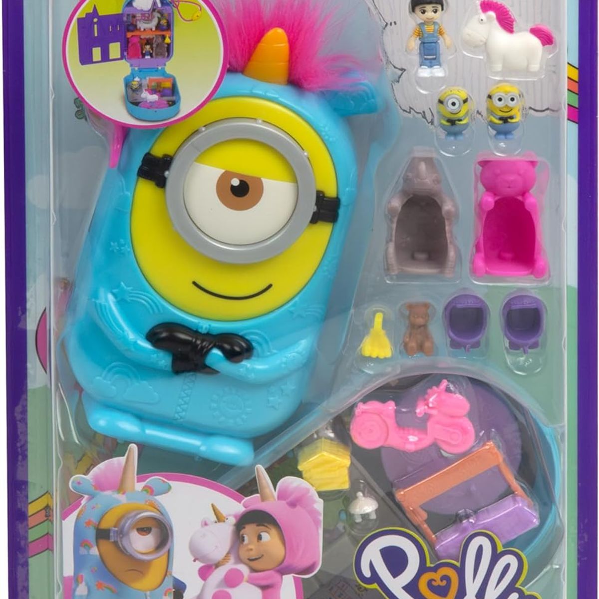 POLLY POCKET - Polly Pocket & Minions  Juego compacto coleccionable con muñeca figuras y accesorios
