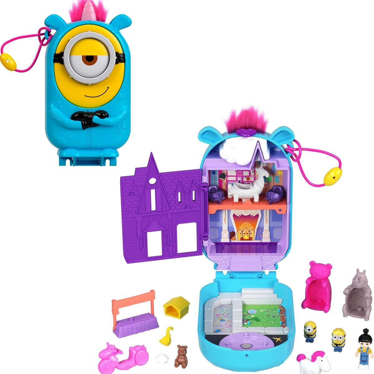 POLLY POCKET - Polly Pocket & Minions  Juego compacto coleccionable con muñeca figuras y accesorios
