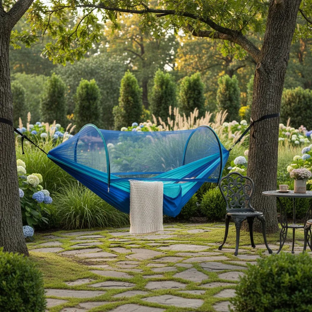 IKSA - Hamaca Naranja De Nylon Para Camping Con Toldillo Y Protección Antimosquitos