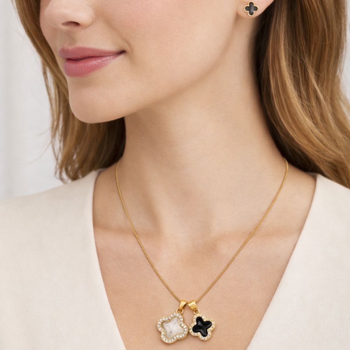 GENERICO - Set De Aretes Y Collar Trébol Elegantes Para Mujer