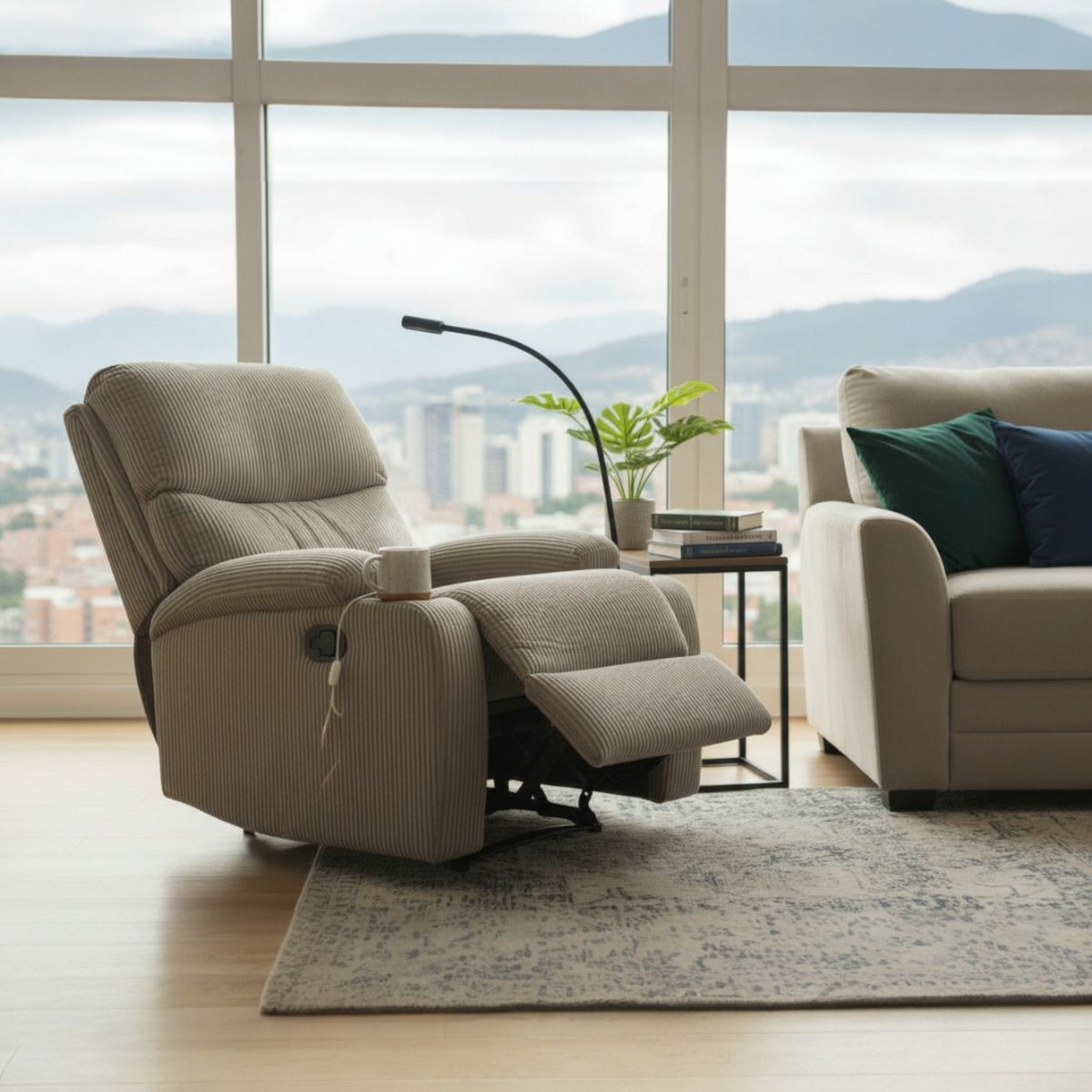 MUEBLES FIOTTI - Silla reclinable con soporte Celular Gris Abelyn