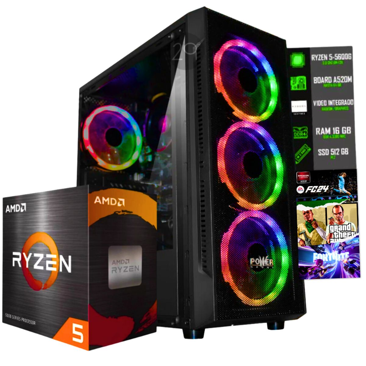 AMD - TORRE GAMER RYZEN 5 5600G /16GB RAM /1TB SSD /BOARD A520M
