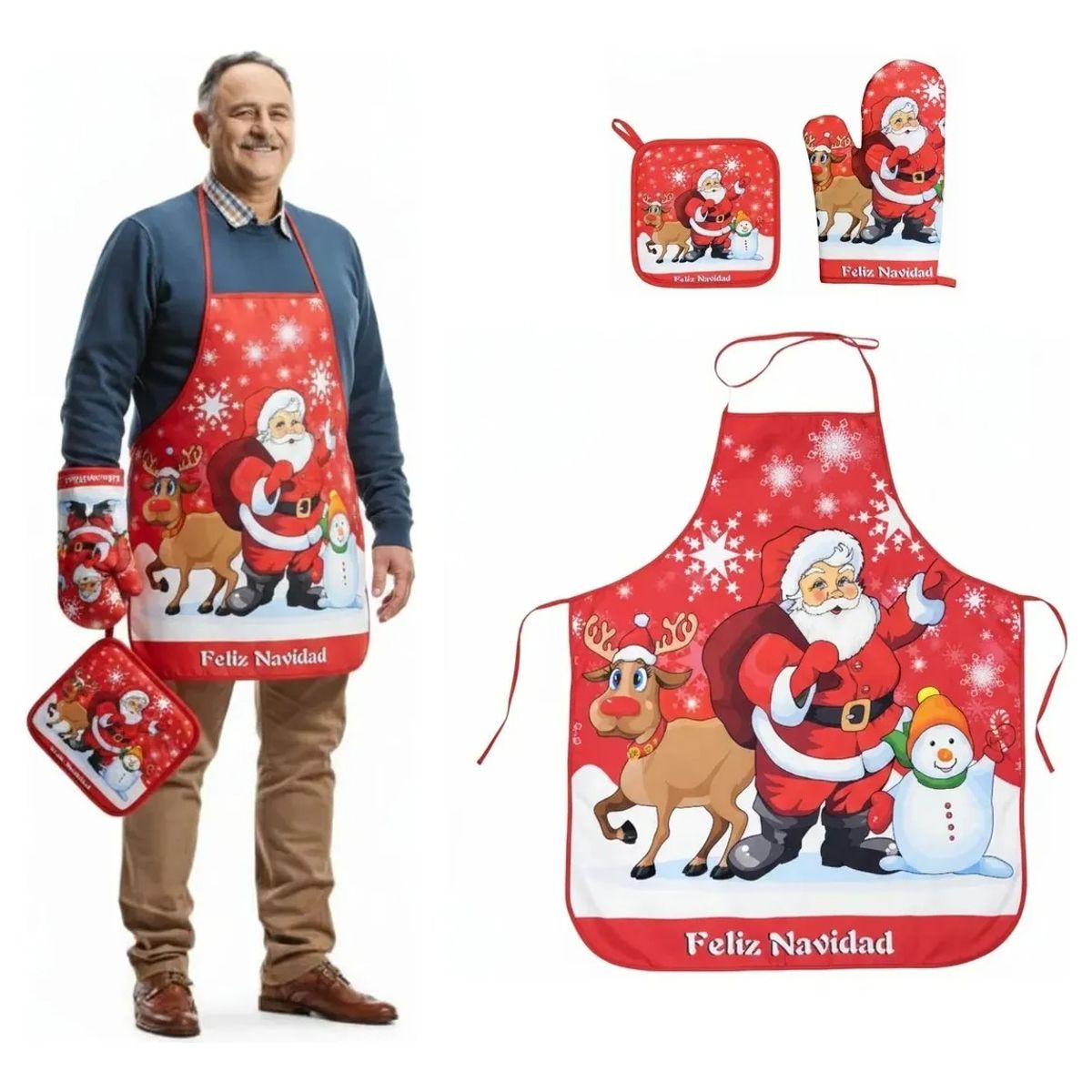 GENERICO - Delantal Cocina Navideño Kit Guante Y Agarradera Chef