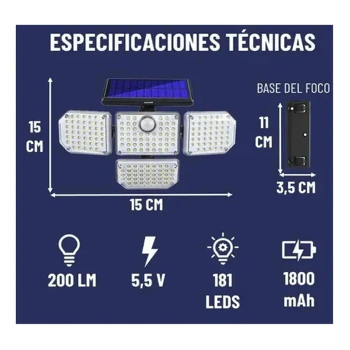 GENERICO - Lampara Solar de Pared Led Superbrillante x4 con Sensor y Angulo Ajustable